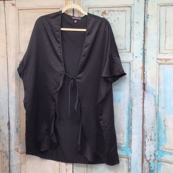 Victoria Secret Womans OS Black Satiny Robe “LOVE” - Picture 1 of 3